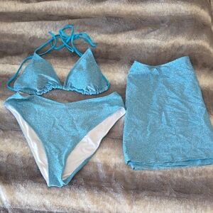 PINK Victoria's Secret Shiny Blue 3pc Bikini Set